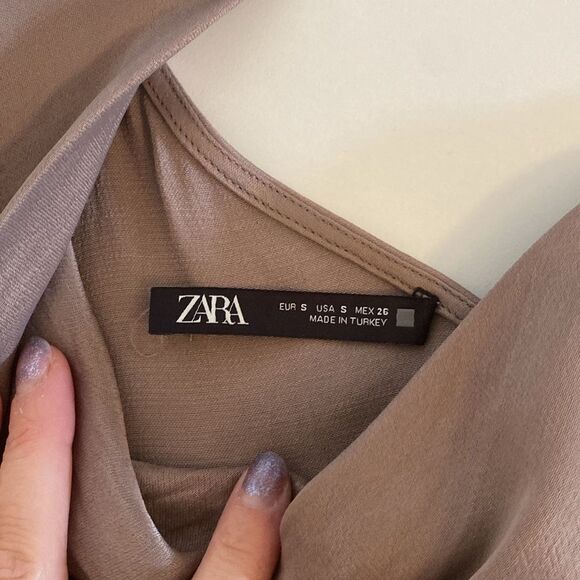 Zara Taupe Rhinestone Strap Mini Slip Dress Size Small - Picture 11 of 15